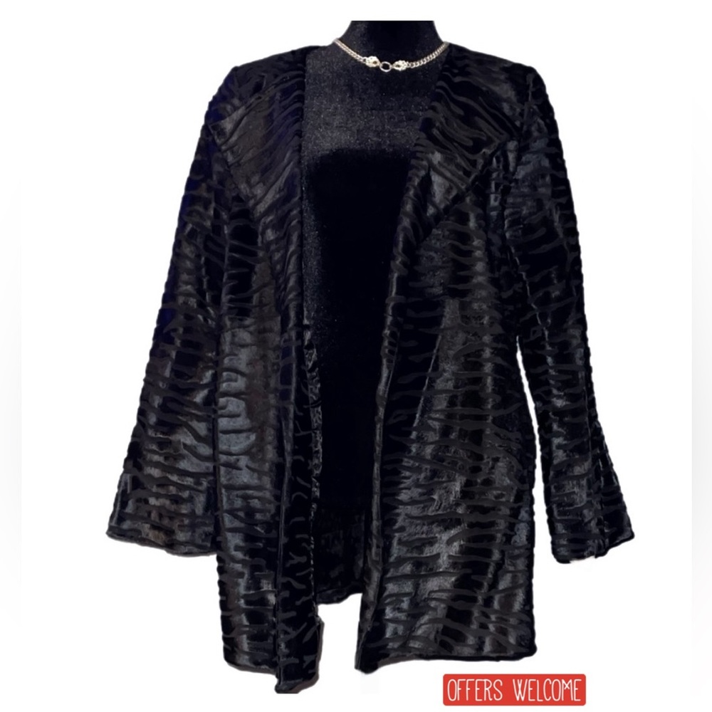 NWOT DANA BUCHMAN Calf Hair Fur Coat/shawl collar, short slit pockets/open front